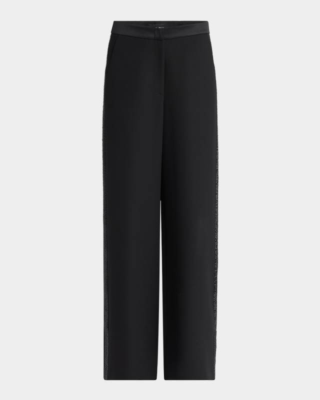 Wide-Leg Beaded Silk Tuxedo Pants
